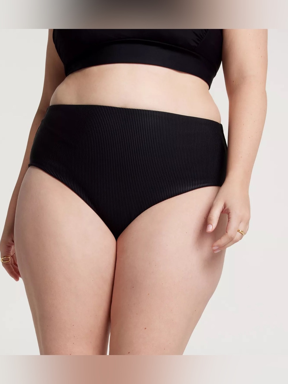 Plus Size Black Ribbed Bikini Bottom
